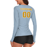 Custom Light Blue Yellow Women's Long-Sleeve Shirt