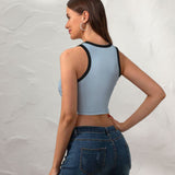 Custom Light Blue Yellow Sleeveless Tank Top