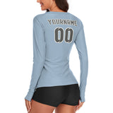 Custom Light Blue Dark Grey Women's Long-Sleeve Shirt