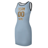 Custom Light Blue Khaki Sleeveless Vest Dress