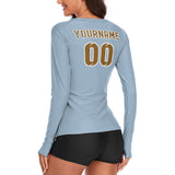 Custom Light Blue Khaki Women's Long-Sleeve Shirt
