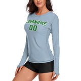Custom Light Blue Emerald Green Women's Long-Sleeve Shirt