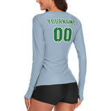 Custom Light Blue Emerald Green Women's Long-Sleeve Shirt