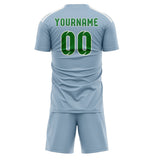 Custom Light Blue Emerald Green Soccer Jersey