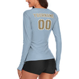Custom Light Blue Light Khaki Women's Long-Sleeve Shirt