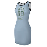 Custom Light Blue Blue Green Sleeveless Vest Dress