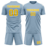Custom Light Blue Gold Soccer Jersey