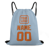 Custom Light Blue Orange Drawstring Bag