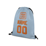 Custom Light Blue Orange Drawstring Bag