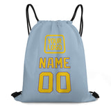 Custom Light Blue Gold Drawstring Bag