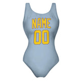 Custom Light Blue Gold Swimsuit