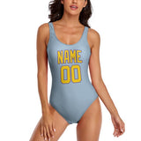Custom Light Blue Gold Swimsuit