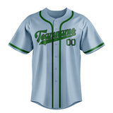 Custom Light Blue & Emerald Green Colors Design Sports Baseball Jersey
