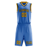 Custom Light Blue Gold Basketball Set