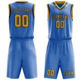 Custom Light Blue Gold Basketball Set
