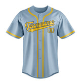 Custom Light Blue & Gold Colors Design Sports Baseball Jersey