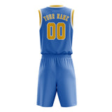 Custom Light Blue Gold Basketball Set