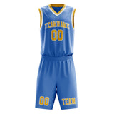 Custom Light Blue Gold Basketball Set