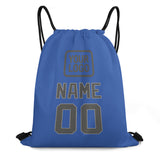 Custom Sky Blue Dark Grey Drawstring Bag