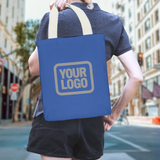 Custom Sky Blue Dark Grey Canvas Tote Bag