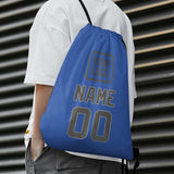 Custom Sky Blue Dark Grey Drawstring Bag
