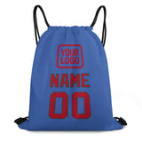 Custom Sky Blue Red Drawstring Bag