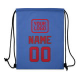 Custom Sky Blue Red Drawstring Bag