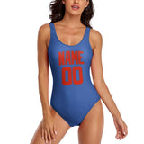 Custom Sky Blue Orange Red Swimsuit