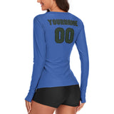 Custom Sky Blue Dark Green Women's Long-Sleeve Shirt