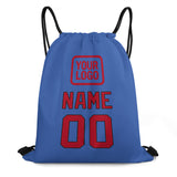 Custom Sky Blue Red Drawstring Bag