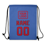 Custom Sky Blue Red Drawstring Bag