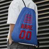 Custom Sky Blue Red Drawstring Bag