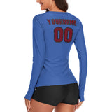 Custom Sky Blue Crimson Red Women's Long-Sleeve Shirt