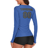 Custom Sky Blue Dark Grey Women's Long-Sleeve Shirt