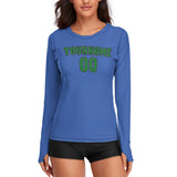 Custom Sky Blue Emerald Green Women's Long-Sleeve Shirt