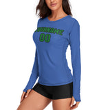 Custom Sky Blue Emerald Green Women's Long-Sleeve Shirt