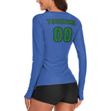 Custom Sky Blue Emerald Green Women's Long-Sleeve Shirt
