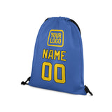 Custom Sky Blue Gold Drawstring Bag