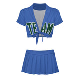 Custom Sky Blue Green Cheerleading Uniform Set
