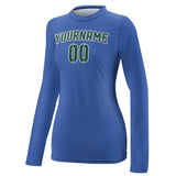 Custom Sky Blue Green Women's Long-Sleeve Shirt
