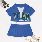Custom Sky Blue Green Cheerleading Uniform Set