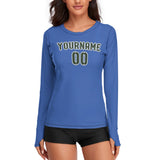 Custom Sky Blue Dark Green Women's Long-Sleeve Shirt