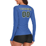 Custom Sky Blue Dark Green Women's Long-Sleeve Shirt
