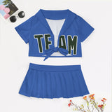 Custom Sky Blue Dark Green Cheerleading Uniform Set