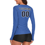 Custom Sky Blue Navy Women's Long-Sleeve Shirt