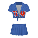 Custom Sky Blue Orange Red Cheerleading Uniform Set
