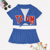Custom Sky Blue Orange Red Cheerleading Uniform Set