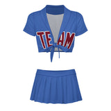 Custom Sky Blue Crimson Red Cheerleading Uniform Set