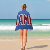 Custom Sky Blue Crimson Red Beach Towel