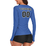 Custom Sky Blue Black Women's Long-Sleeve Shirt
